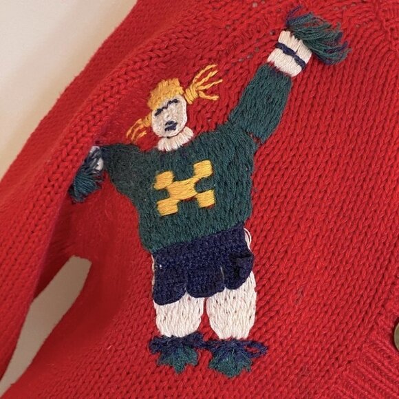 Vintage Heirlooms Red Knit Cardigan With School Activity Appliqué S - Picture 11 of 16